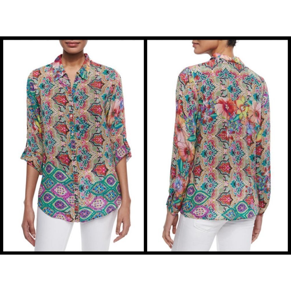💕JOHNNY WAS💕 Deja Button-Front Blouse Large